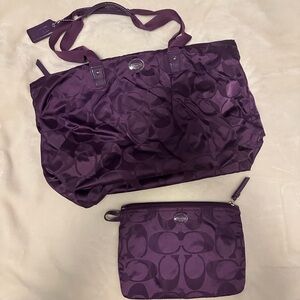 Coach Getaway purple nylon tote bag & pouch